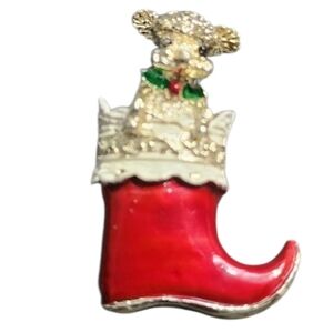 Gerry's Festive Schnauzer In A Red Boot Brooch